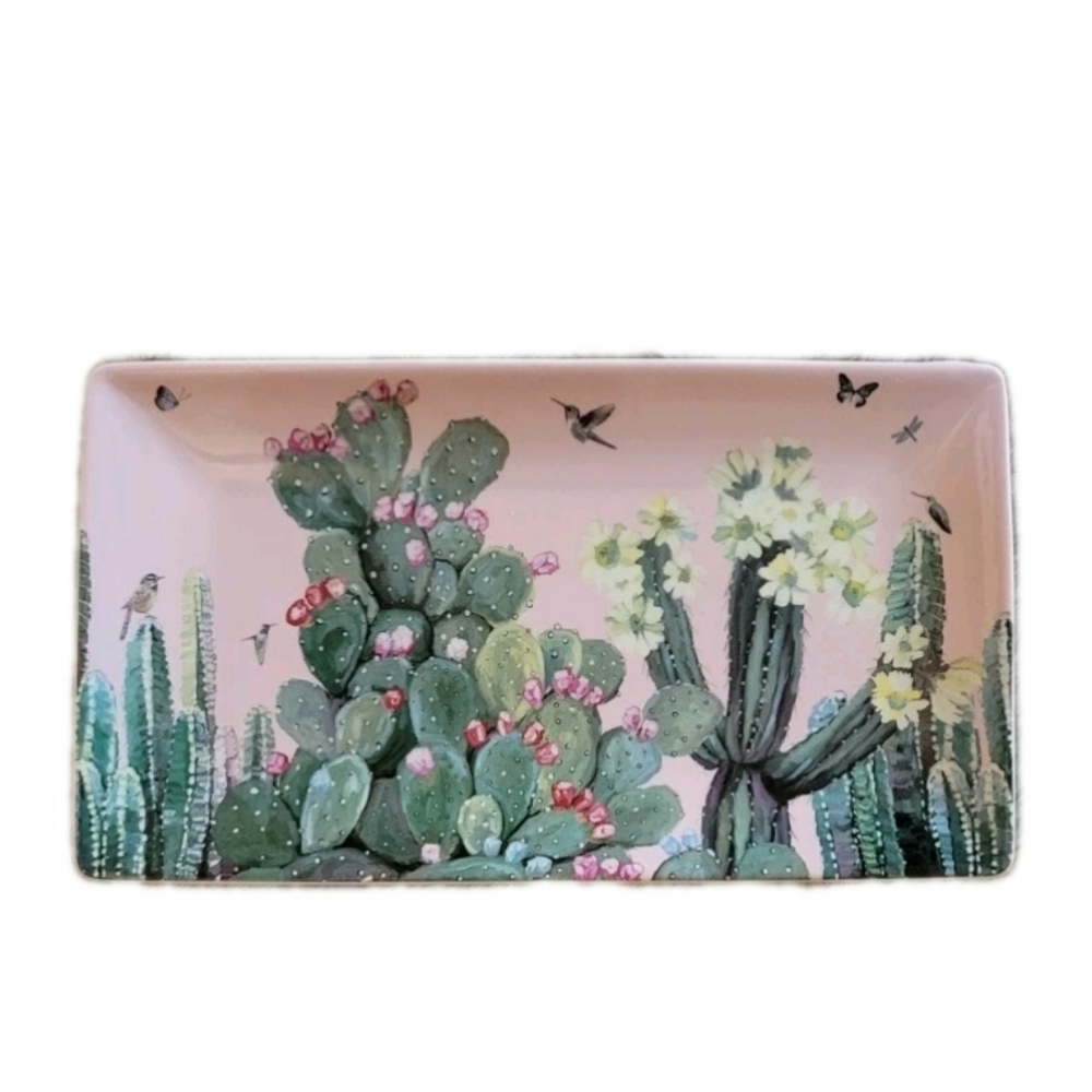 CACTI GARDEN Serveware Tray Hummingbird Blooming Cactus Artist Kathy Walters NIB
